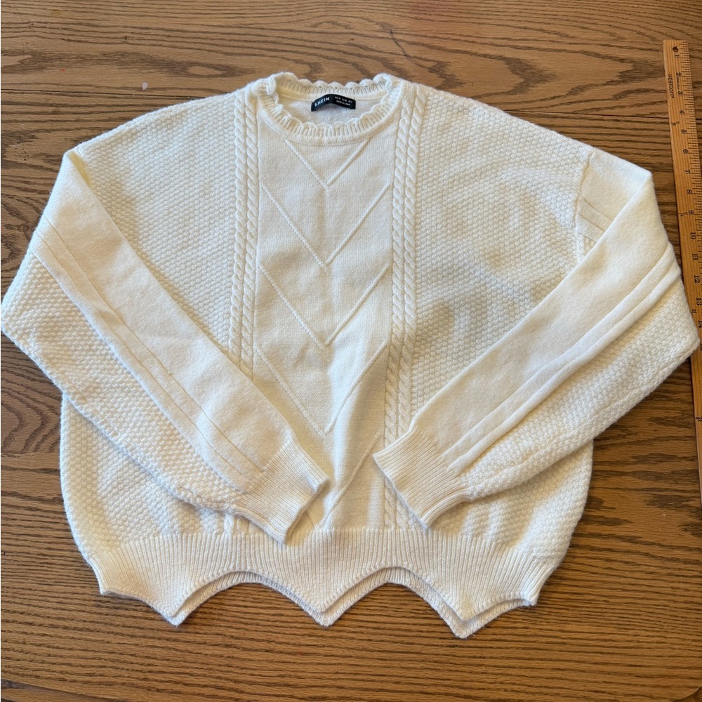 SHEIN Cream Textured Knit Sweater clean girl, coastal cozy